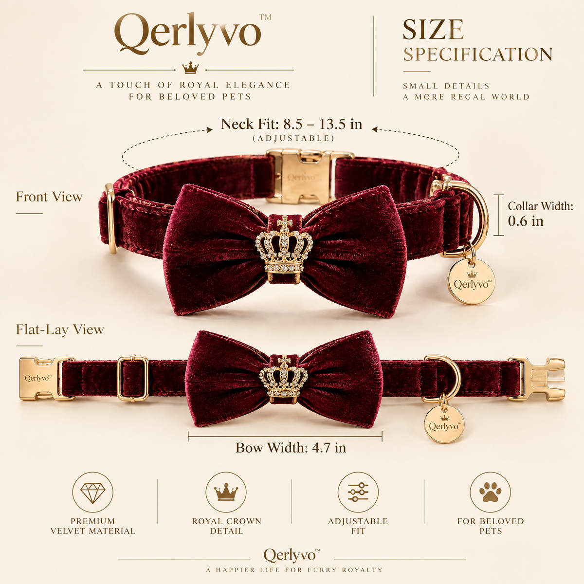 Velvet Crown Pet Bow Tie Collar