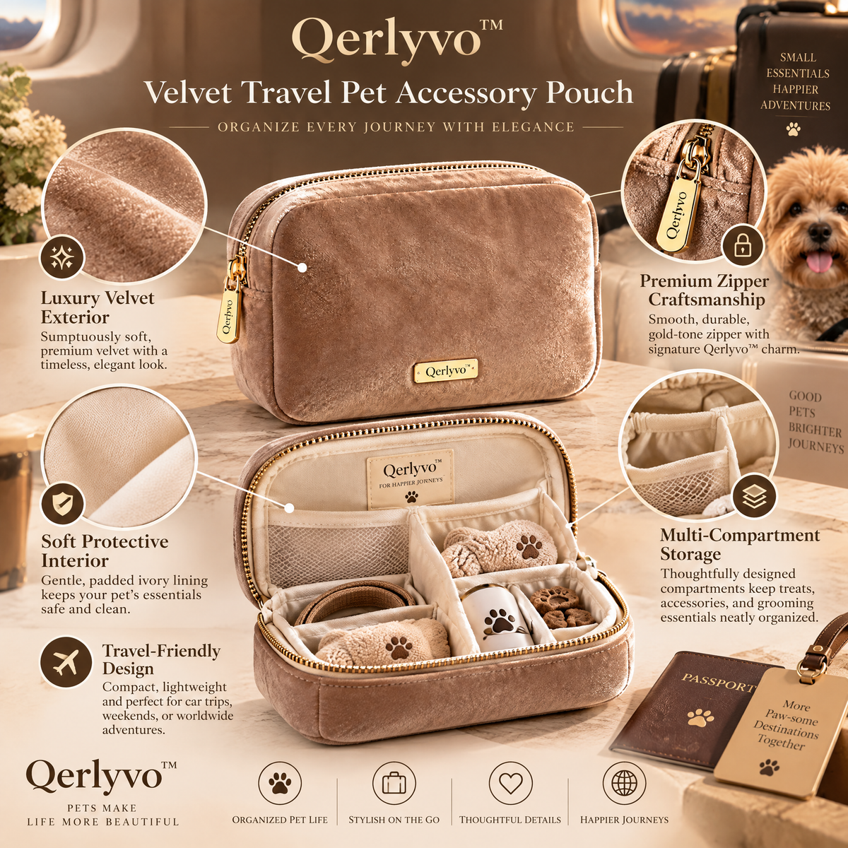 Velvet Travel Pet Accessory Pouch